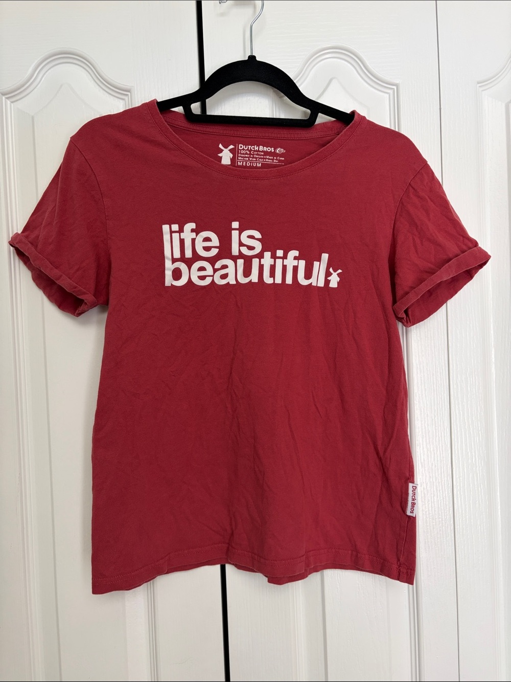 Dutch Bros Red 'Life Is Beautiful' Graphic Tee Women’s M